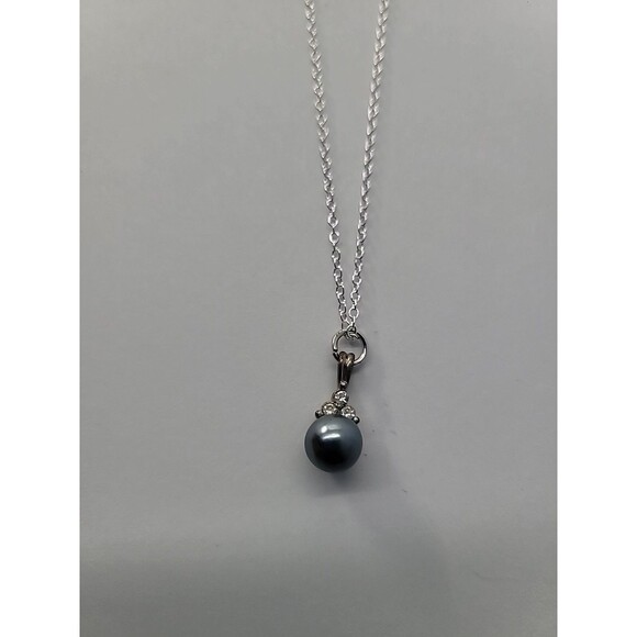 Vintage Elegant Gray Bead Pendant Necklace Silver Tone Chain with Rhinestone - Picture 9 of 10